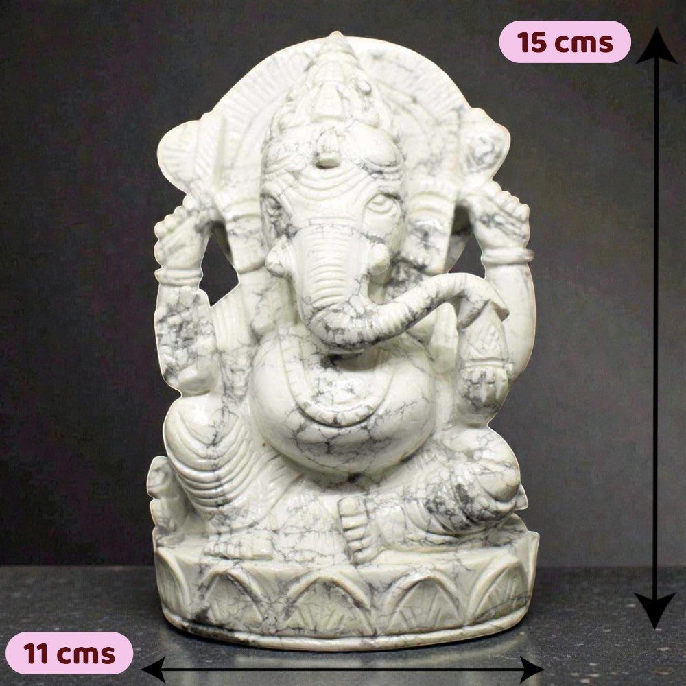 1.57kgs Ganesha Idol in White Howlite Gemstone