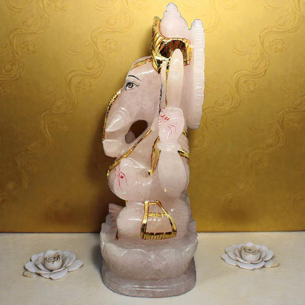 4.17kgs Ganesha Idol in Rose Quartz Gemstone
