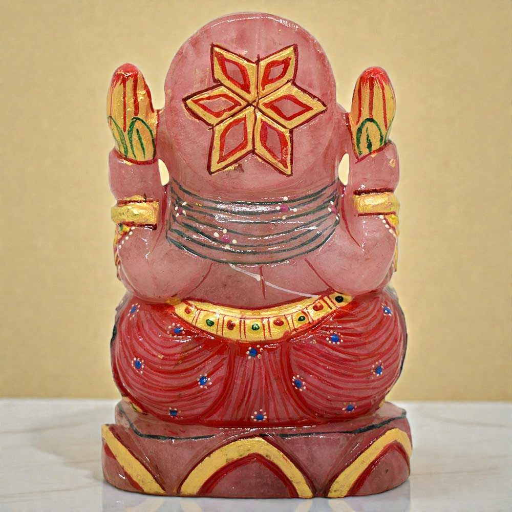 896gms Ganesha Idol in Rose Quartz Gemstone