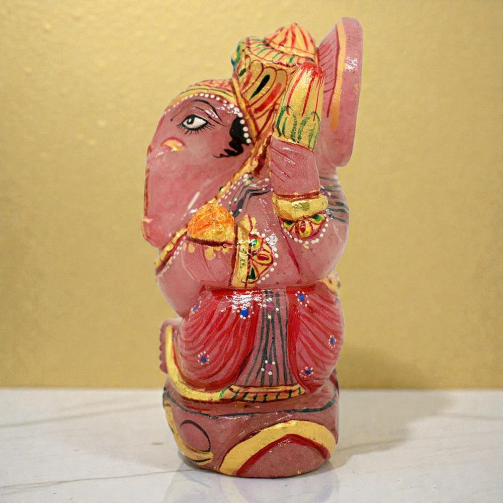 896gms Ganesha Idol in Rose Quartz Gemstone