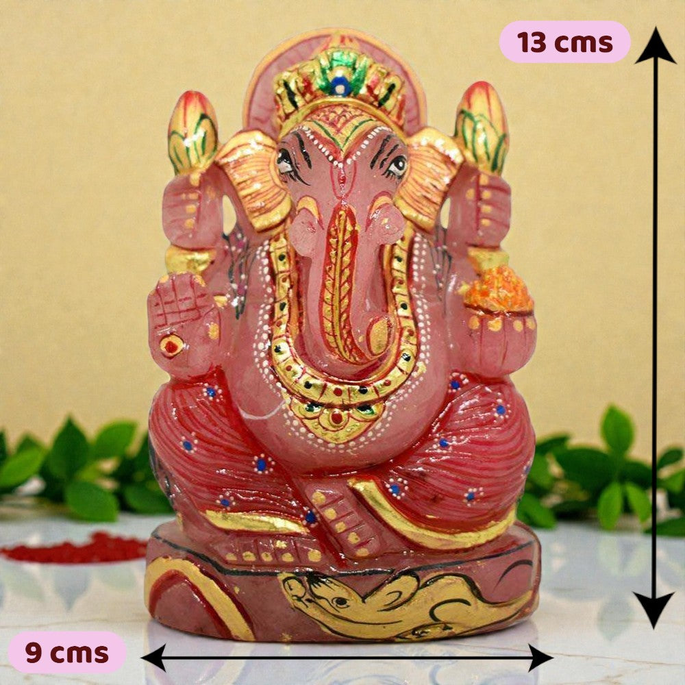 896gms Ganesha Idol in Rose Quartz Gemstone