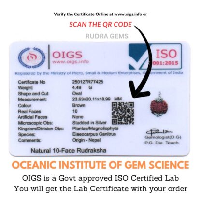 10 Mukhi Rudraksha Lab Certificate