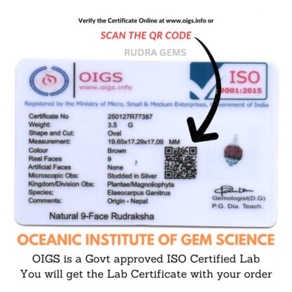 9 Mukhi Rudraksha Lab Certificate